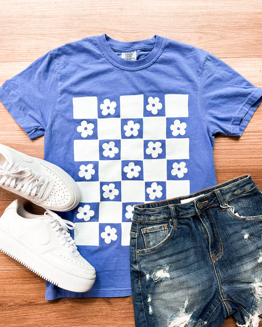 Floral Checkered Comfort Color Graphic Tee