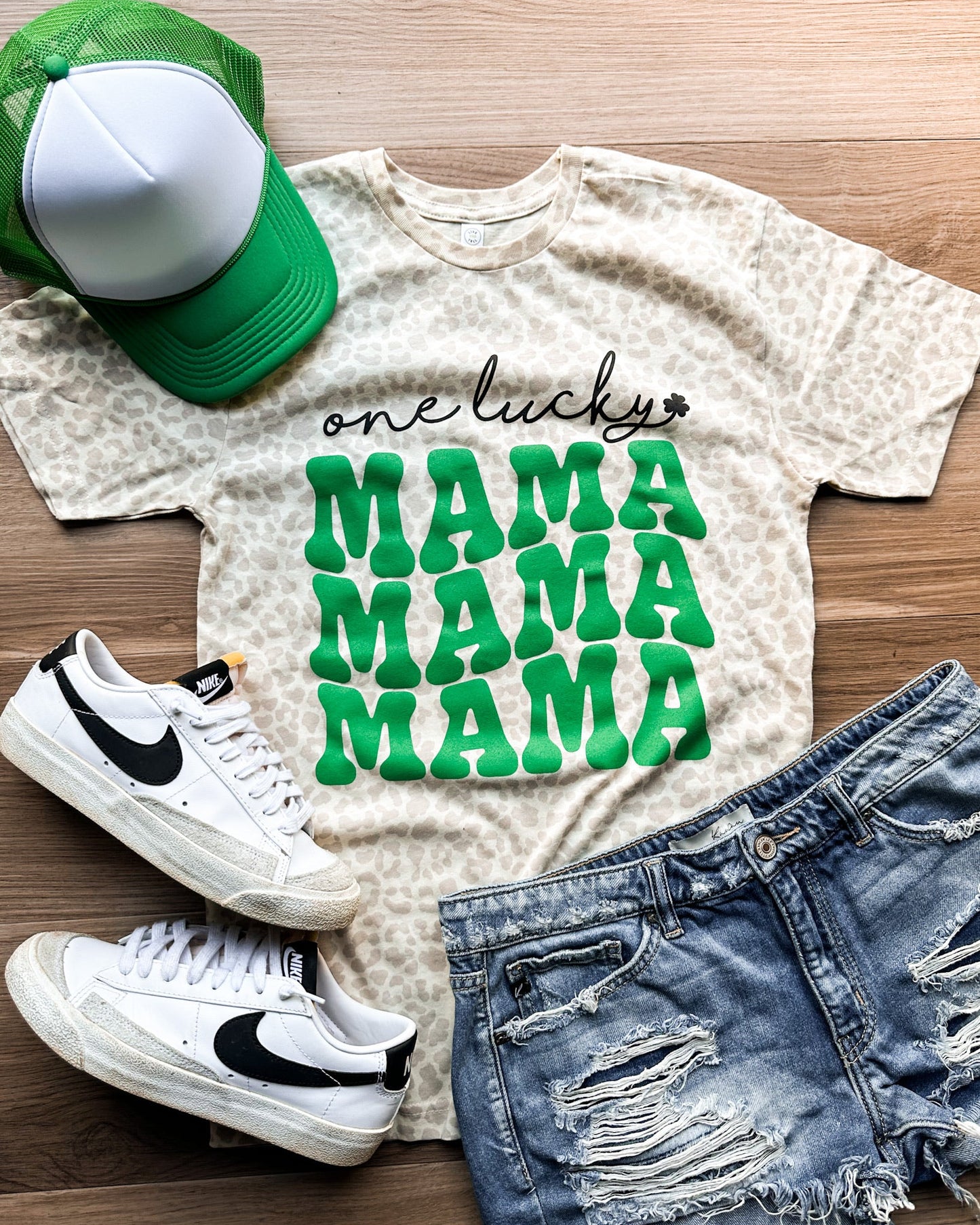 One Lucky Mama Leopard Graphic Tee