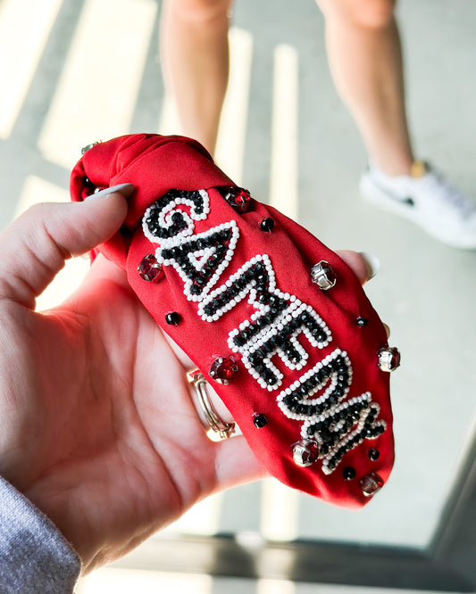 Game Day Red Black Studded Headband