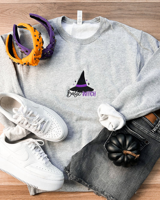 Basic Witch Embroidery Graphic Sweatshirt