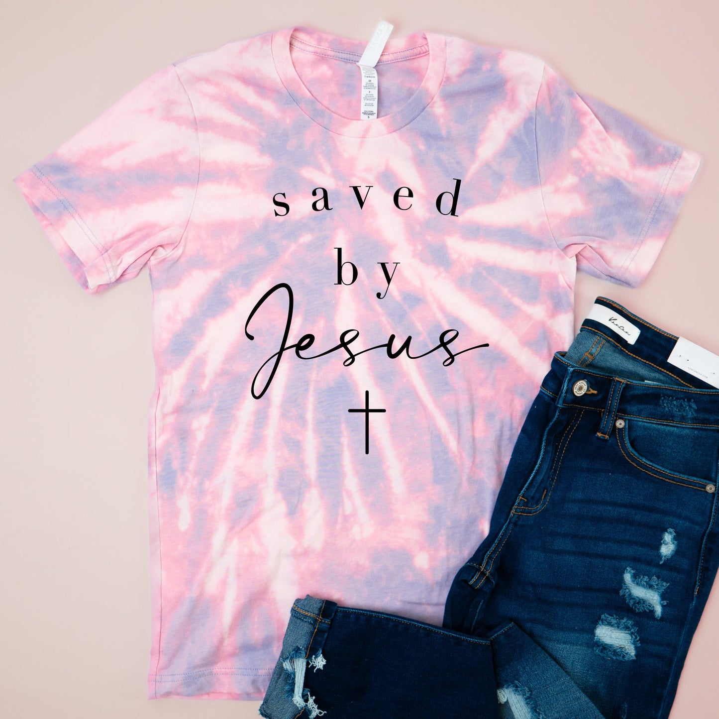 Saved By Jesus Bleached Graphic Tee
