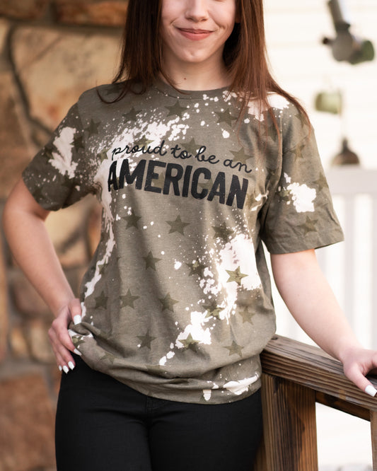 Proud To Be An American Bleached Graphic Tee